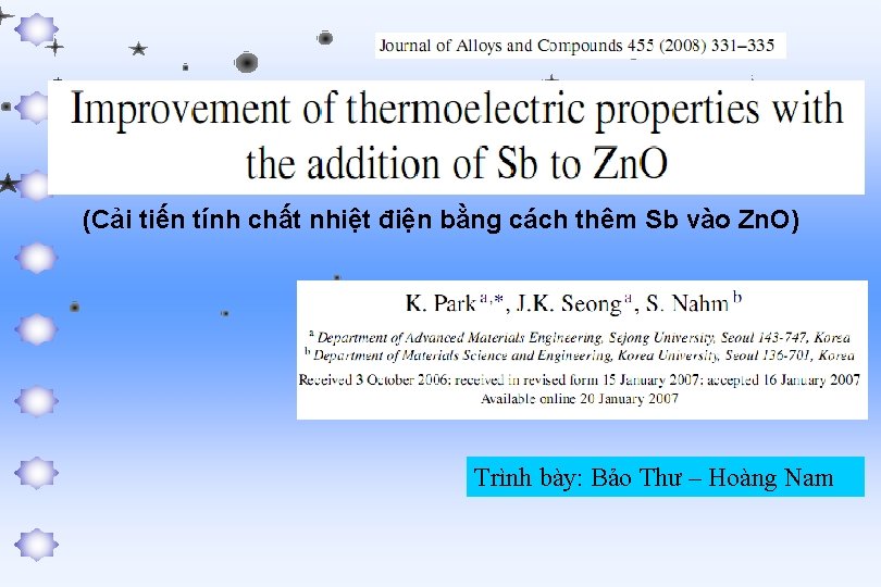 (Cải tiến tính chất nhiệt điện bằng cách thêm Sb vào Zn. O) Trình