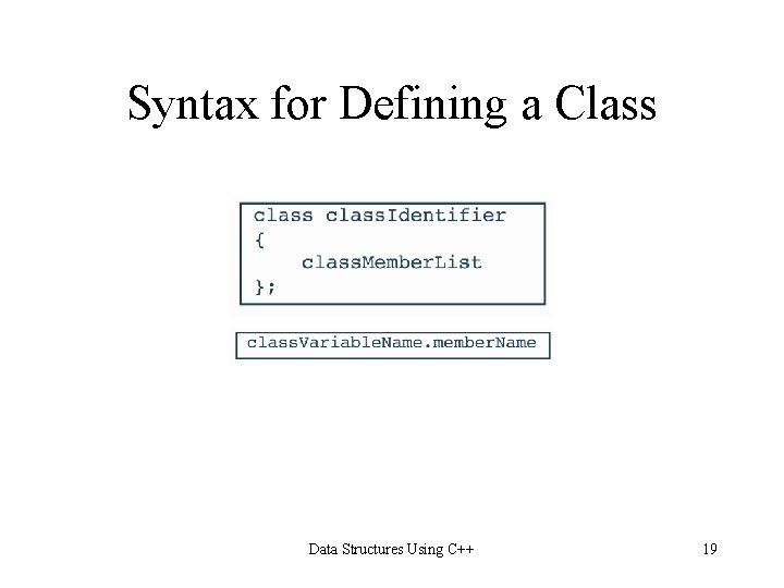 Syntax for Defining a Class Data Structures Using C++ 19 