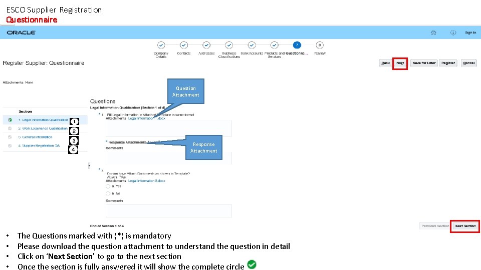 ESCO Supplier Registration Questionnaire Question Attachment Response Attachment • • The Questions marked with