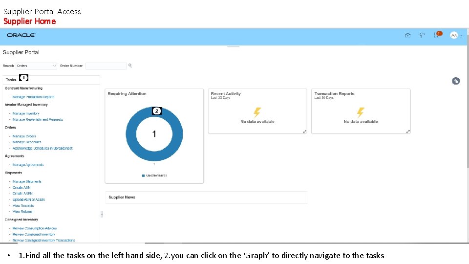 Supplier Portal Access Supplier Home • 1. Find all the tasks on the left