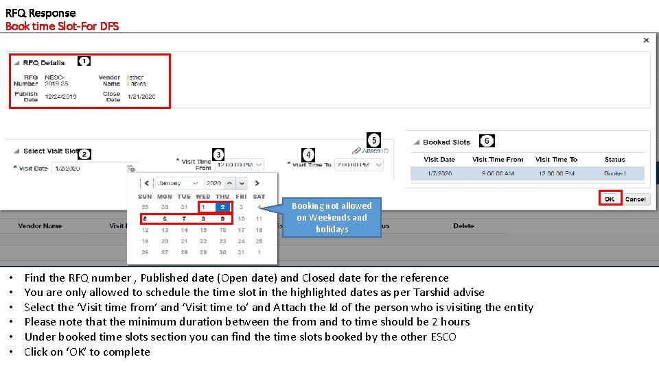 RFQ Response Book time Slot-For DFS Booking not allowed on Weekends and holidays •