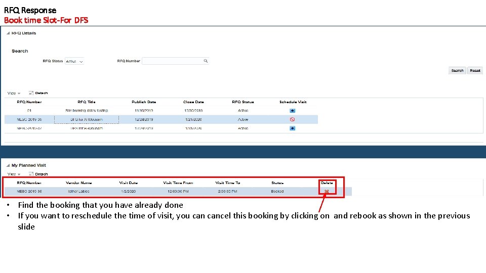 RFQ Response Book time Slot-For DFS • Find the booking that you have already