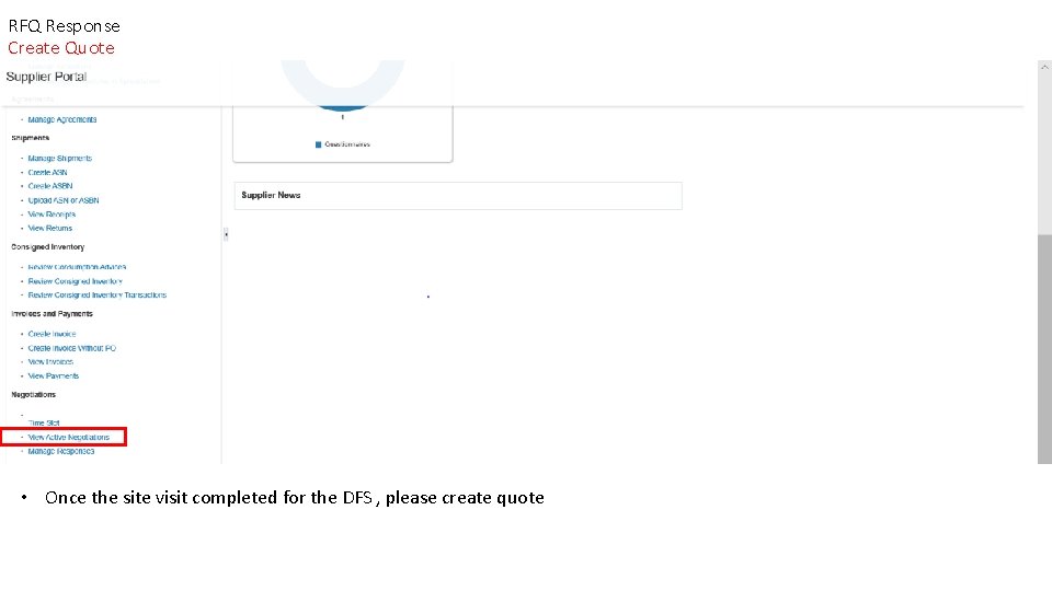 RFQ Response Create Quote • Once the site visit completed for the DFS ,