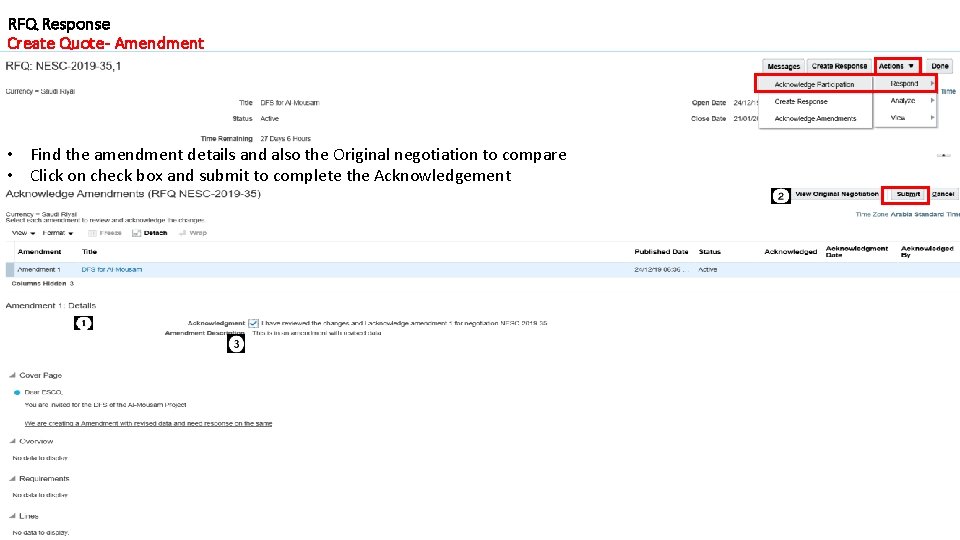 RFQ Response Create Quote- Amendment • Find the amendment details and also the Original