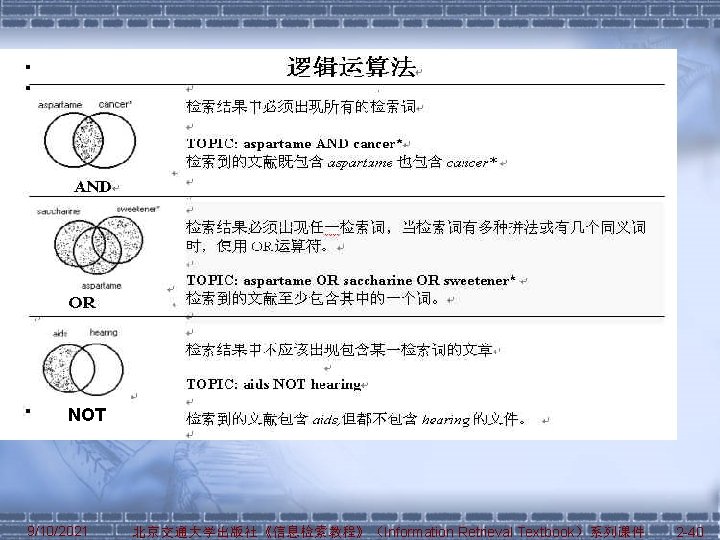 NOT 9/10/2021 北京交通大学出版社《信息检索教程》（Information Retrieval Textbook）系列课件 2 -40 