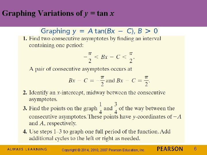 Graphing Variations of y = tan x Copyright © 2014, 2010, 2007 Pearson Education,