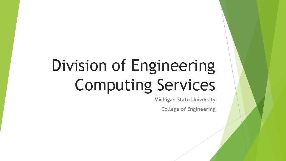 Division of Engineering Computing Services Michigan State University College of Engineering 