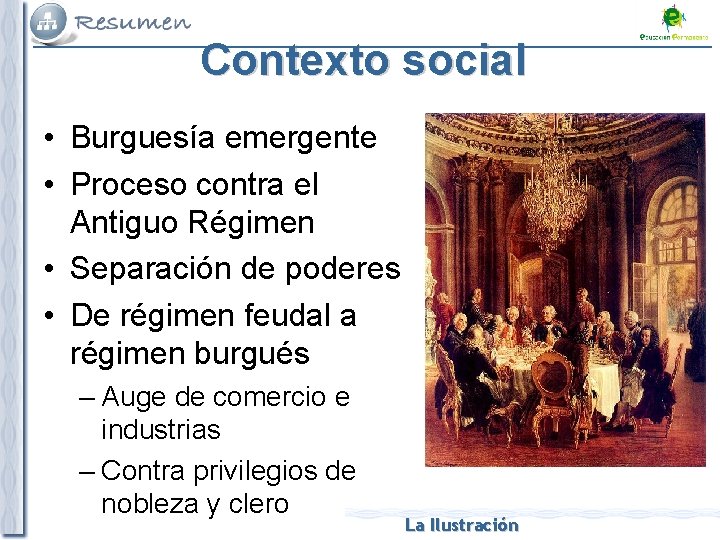 Contexto social • Burguesía emergente • Proceso contra el Antiguo Régimen • Separación de