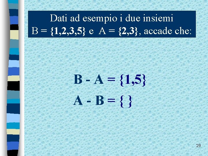 Dati ad esempio i due insiemi B = {1, 2, 3, 5} e A