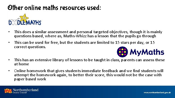 Other online maths resources used: • This does a similar assessment and personal targeted