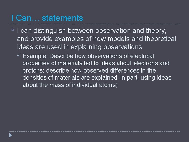 I Can… statements I can distinguish between observation and theory, and provide examples of