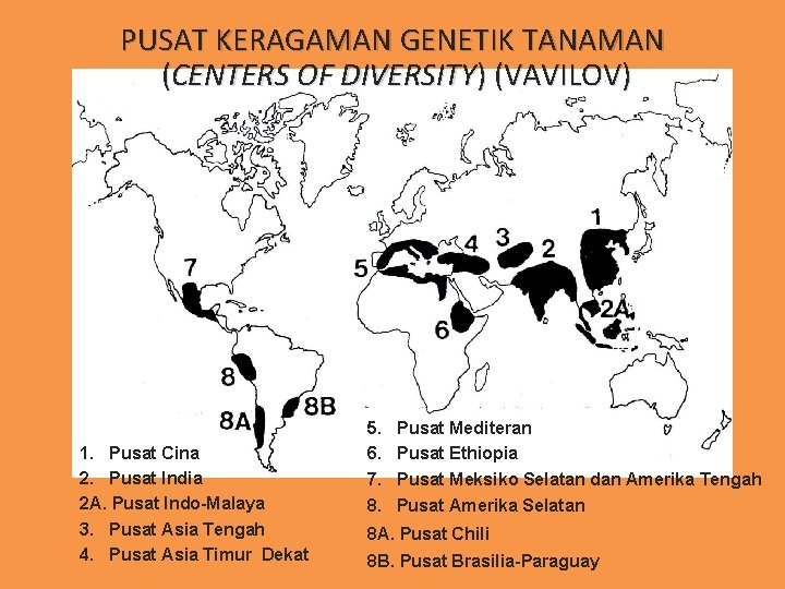 PUSAT KERAGAMAN GENETIK TANAMAN (CENTERS OF DIVERSITY) (VAVILOV) 1. Pusat Cina 2. Pusat India