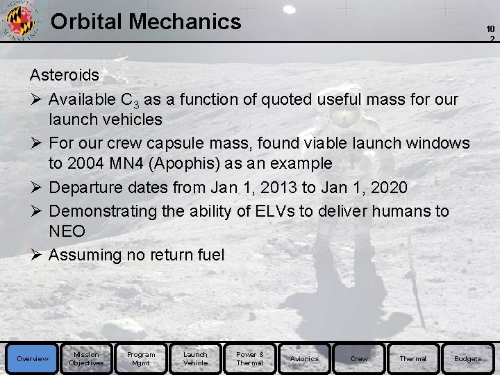 Orbital Mechanics 10 2 Asteroids Ø Available C 3 as a function of quoted