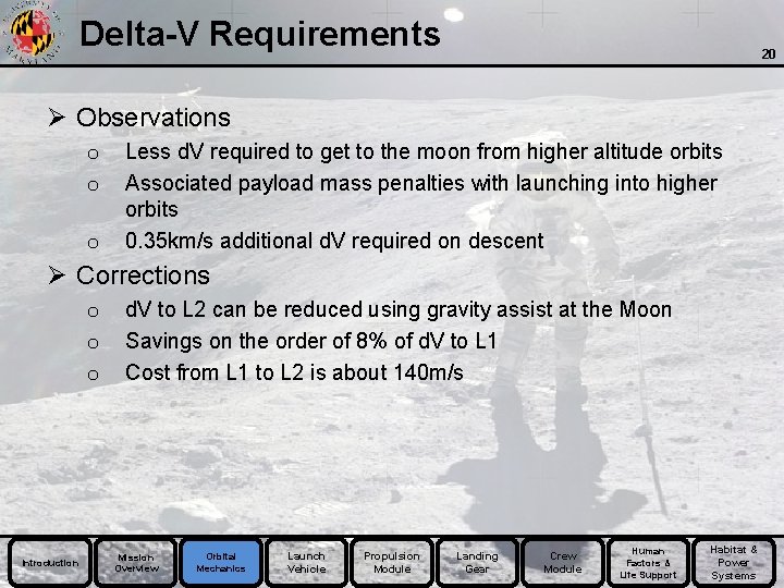 Delta-V Requirements 20 Ø Observations o o o Less d. V required to get