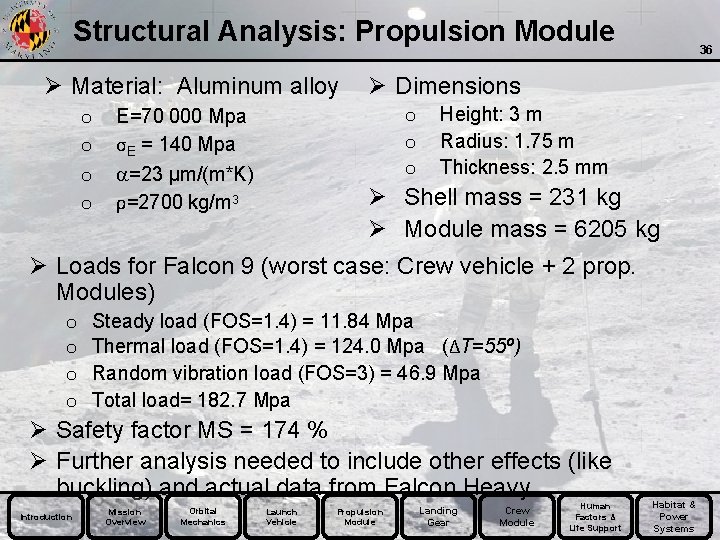 Structural Analysis: Propulsion Module Ø Material: Aluminum alloy o o Ø Dimensions o o