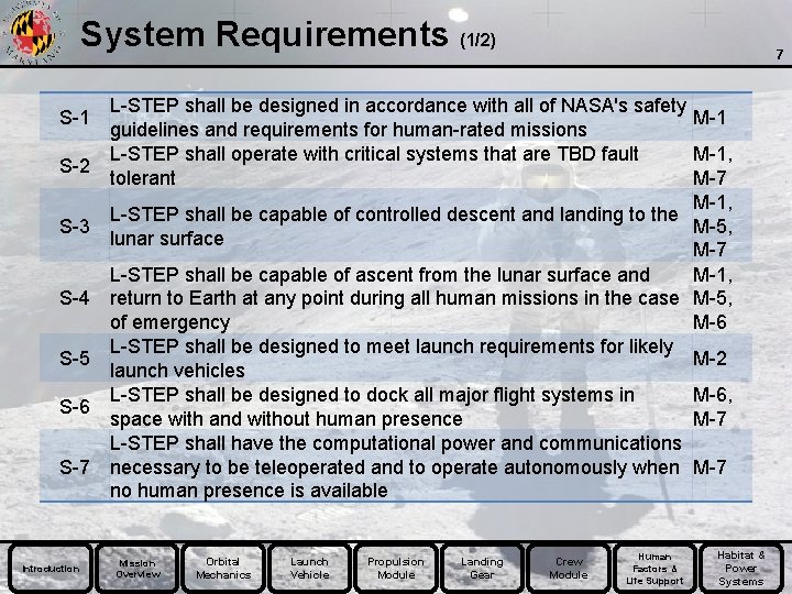 System Requirements (1/2) S-1 S-2 S-3 S-4 S-5 S-6 S-7 Introduction 7 L-STEP shall