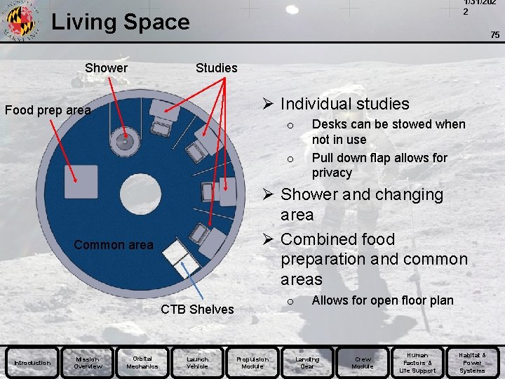 1/31/202 2 Living Space Shower 75 Studies Ø Individual studies Food prep area o