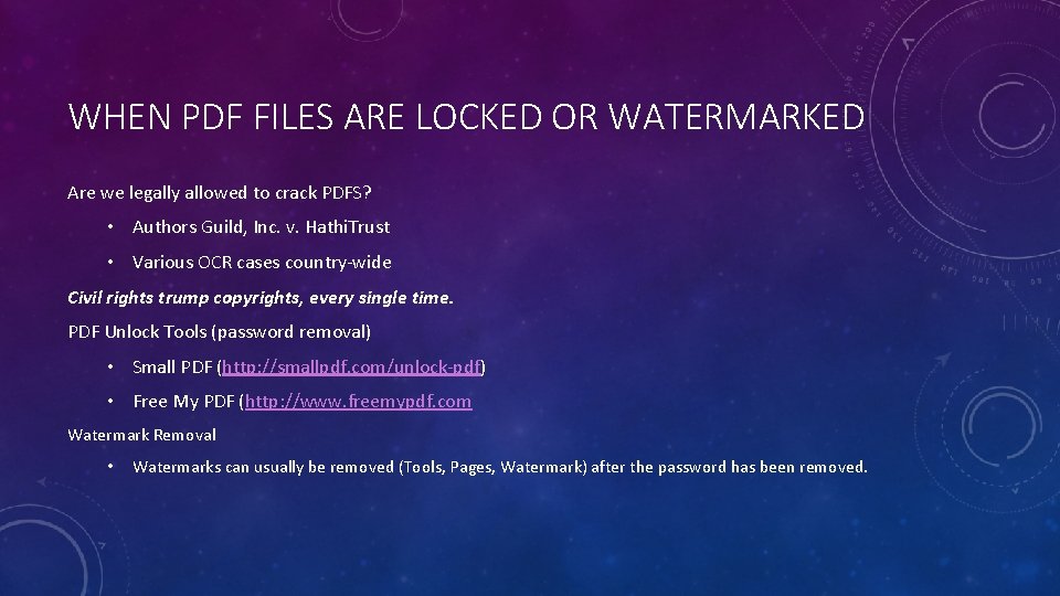 WHEN PDF FILES ARE LOCKED OR WATERMARKED Are we legally allowed to crack PDFS?