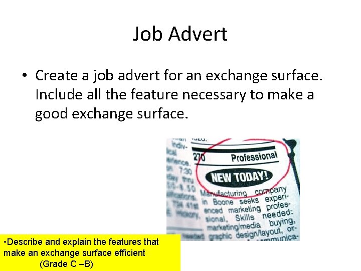 Job Advert • Create a job advert for an exchange surface. Include all the