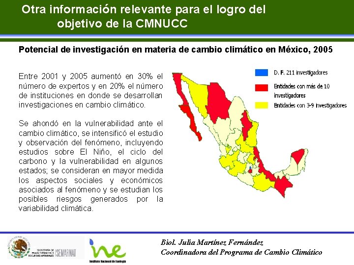 Otra información relevante para el logro del objetivo de la CMNUCC Potencial de investigación