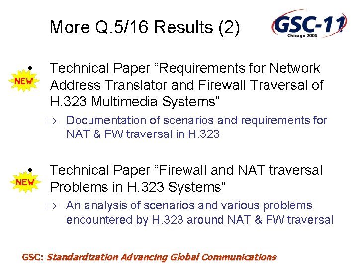 More Q. 5/16 Results (2) • Technical Paper “Requirements for Network Address Translator and