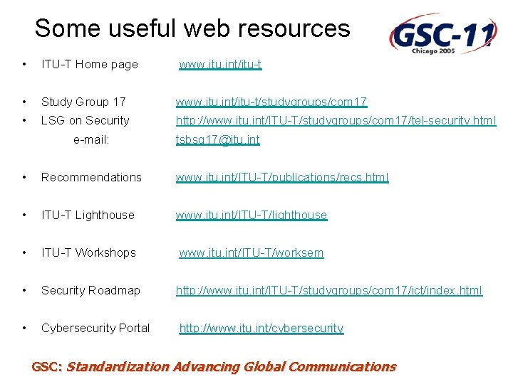 Some useful web resources • ITU-T Home page www. itu. int/itu-t • Study Group