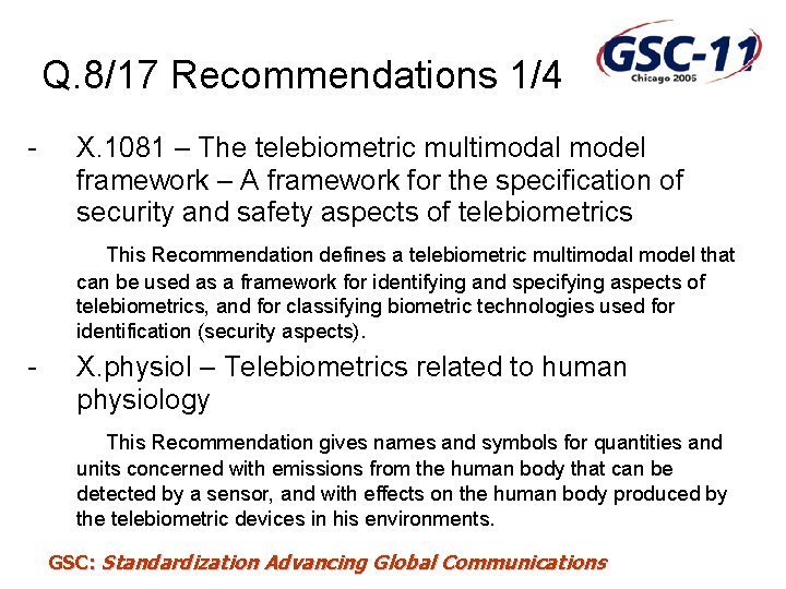 Q. 8/17 Recommendations 1/4 - X. 1081 – The telebiometric multimodal model framework –