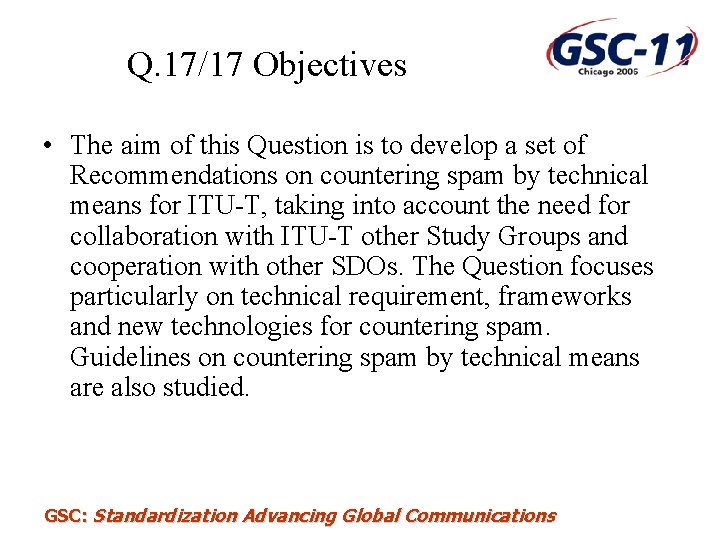 Q. 17/17 Objectives • The aim of this Question is to develop a set