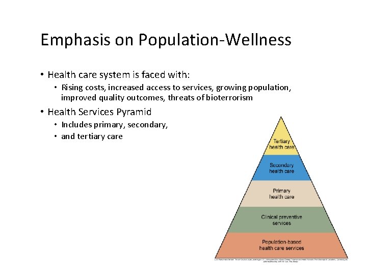 Emphasis on Population-Wellness • Health care system is faced with: • Rising costs, increased