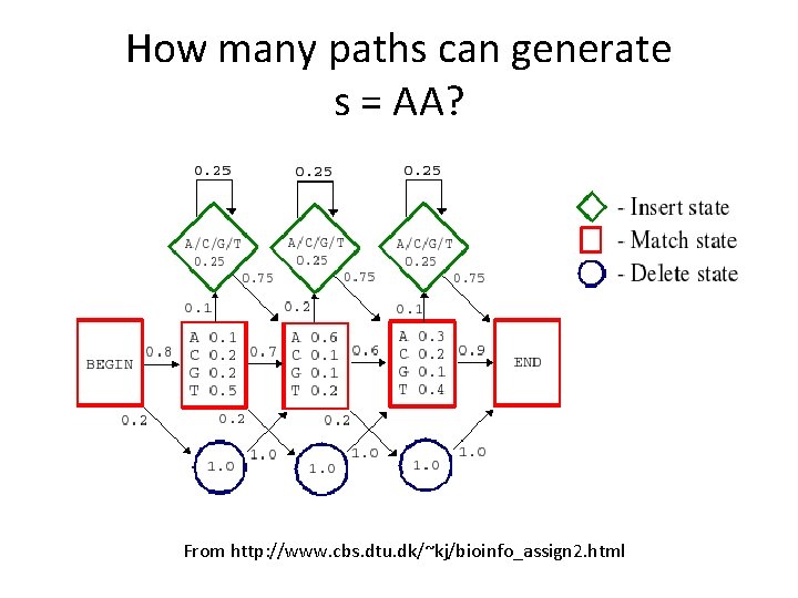 How many paths can generate s = AA? From http: //www. cbs. dtu. dk/~kj/bioinfo_assign