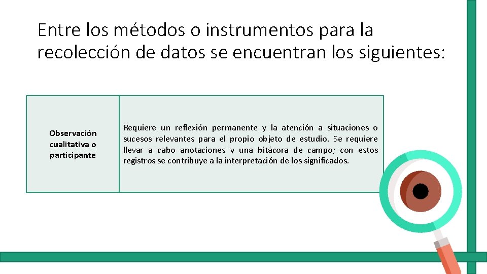 Entre los métodos o instrumentos para la recolección de datos se encuentran los siguientes: