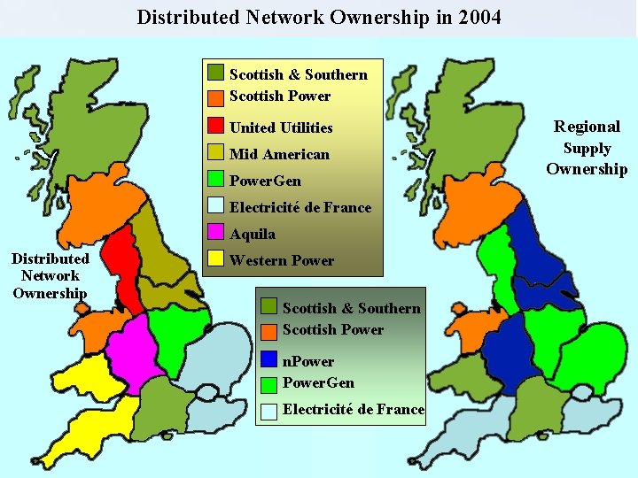 Distributed Network Ownership in 2004 Scottish & Southern Scottish Power United Utilities Regional Mid