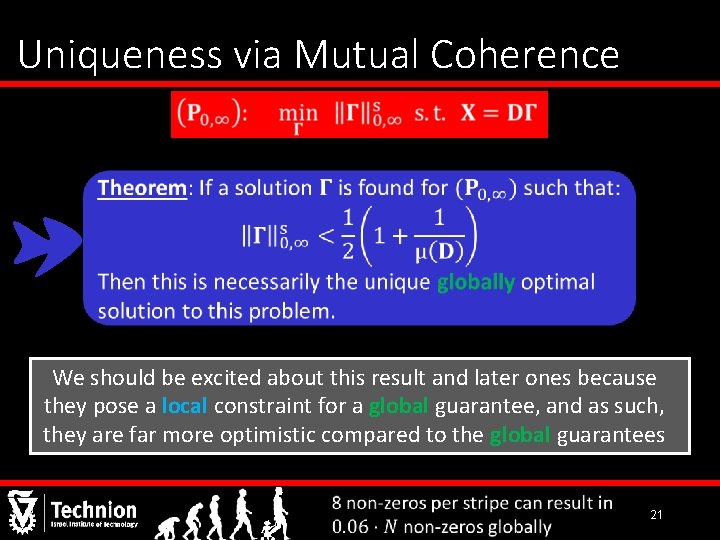 Uniqueness via Mutual Coherence We should be excited about this result and later ones