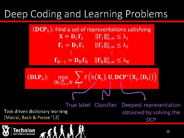 Deep Coding and Learning Problems True label Classifier Deepest representation Task driven dictionary learning