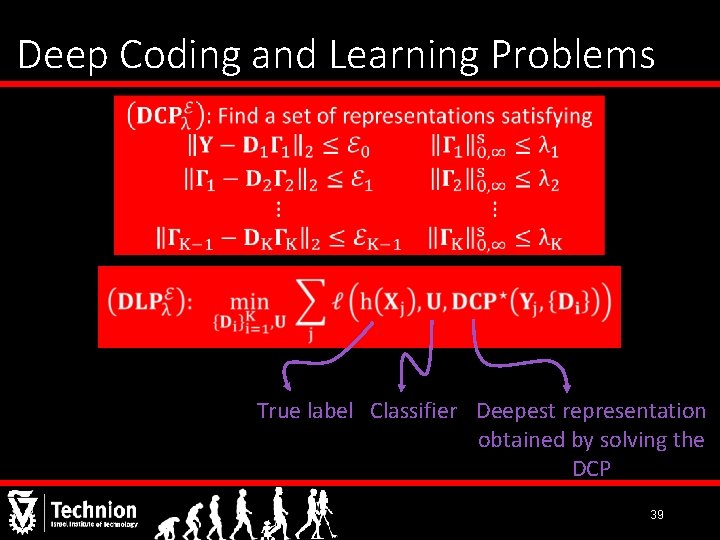 Deep Coding and Learning Problems True label Classifier Deepest representation obtained by solving the