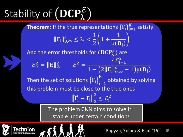 The problem CNN aims to solve is stable under certain conditions [Papyan, Sulam &