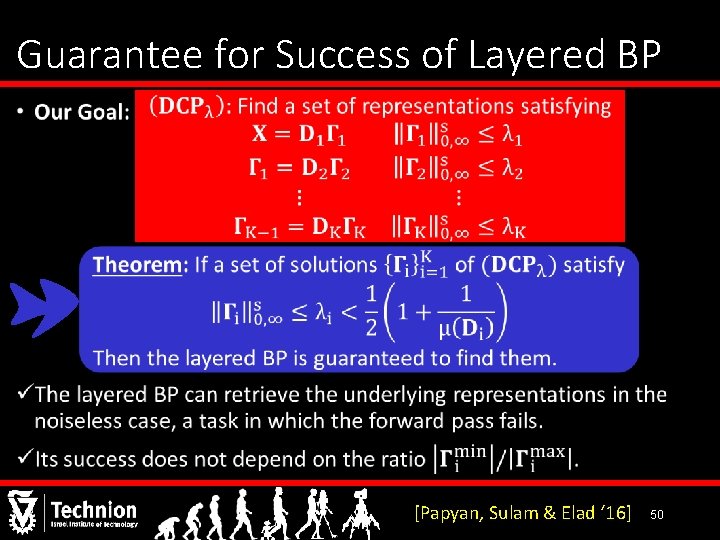 Guarantee for Success of Layered BP • [Papyan, Sulam & Elad ‘ 16] 50