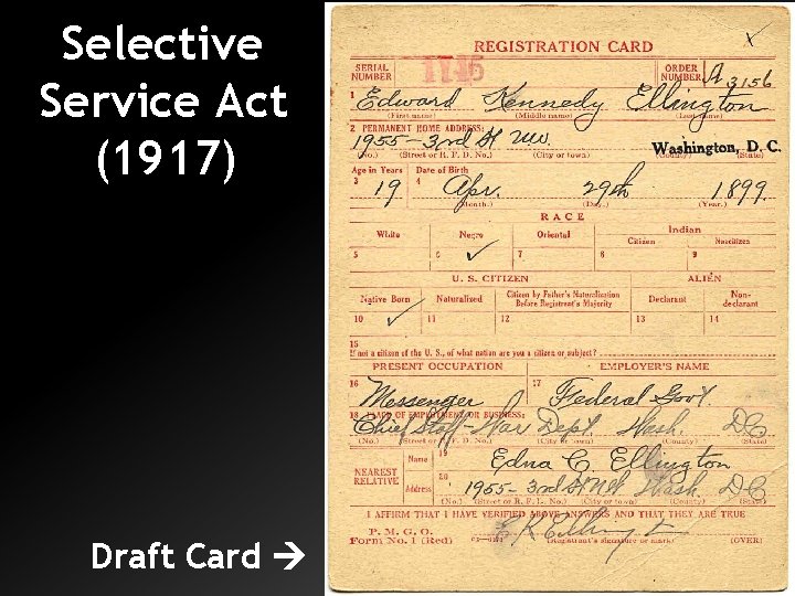 Selective Service Act (1917) Draft Card 