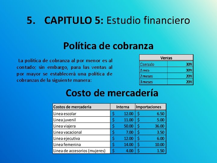 5. CAPITULO 5: Estudio financiero Política de cobranza La política de cobranza al por