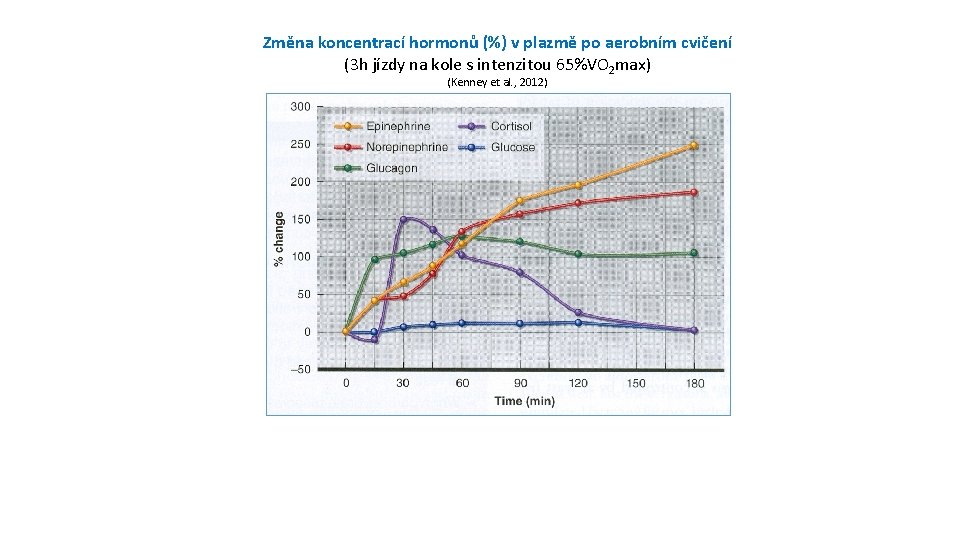 Změna koncentrací hormonů (%) v plazmě po aerobním cvičení (3 h jízdy na kole