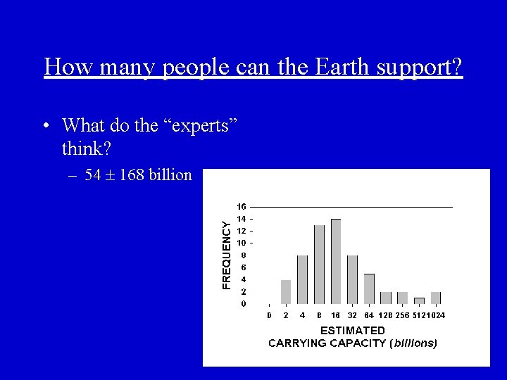 How many people can the Earth support? • What do the “experts” think? –