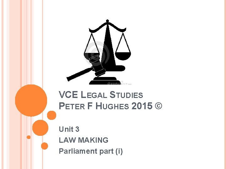 VCE LEGAL STUDIES PETER F HUGHES 2015 © Unit 3 LAW MAKING Parliament part