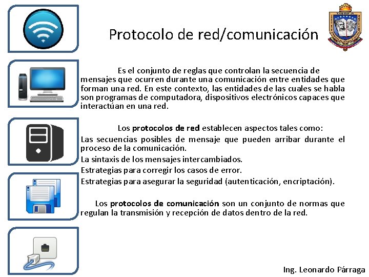 Protocolo de red/comunicación Es el conjunto de reglas que controlan la secuencia de mensajes