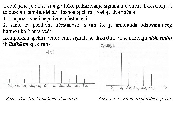 Uobičajeno je da se vrši grafičko prikazivanje signala u domenu frekvencija, i to posebno