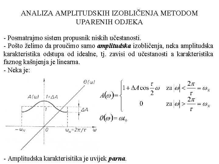 ANALIZA AMPLITUDSKIH IZOBLIČENJA METODOM UPARENIH ODJEKA - Posmatrajmo sistem propusnik niskih učestanosti. - Pošto