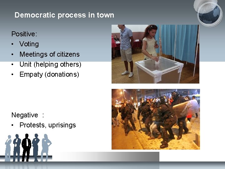 Democratic process in town Positive: • Voting • Meetings of citizens • Unit (helping Democratic process in town Positive: • Voting • Meetings of citizens • Unit (helping