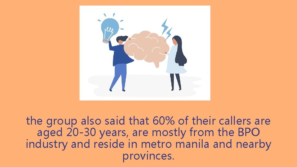 the group also said that 60% of their callers are aged 20 -30 years,