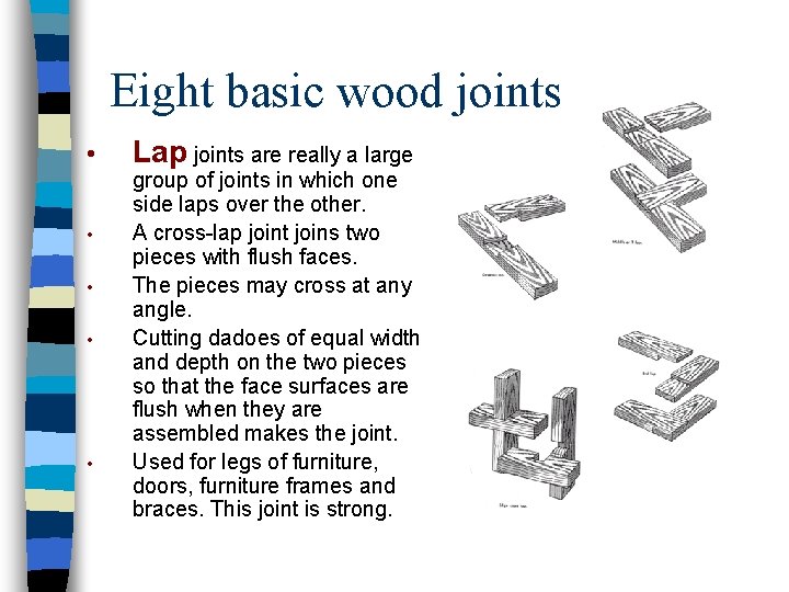 Eight basic wood joints • • • Lap joints are really a large group