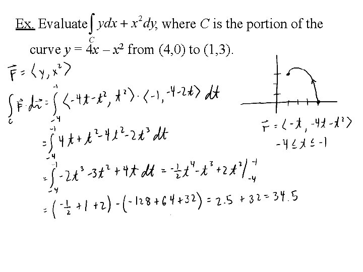 Ex. Evaluate , where C is the portion of the curve y = 4