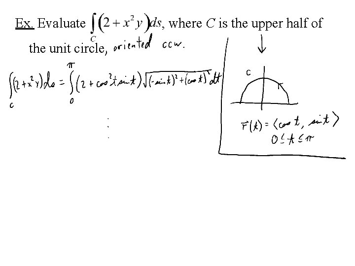Ex. Evaluate the unit circle. , where C is the upper half of 